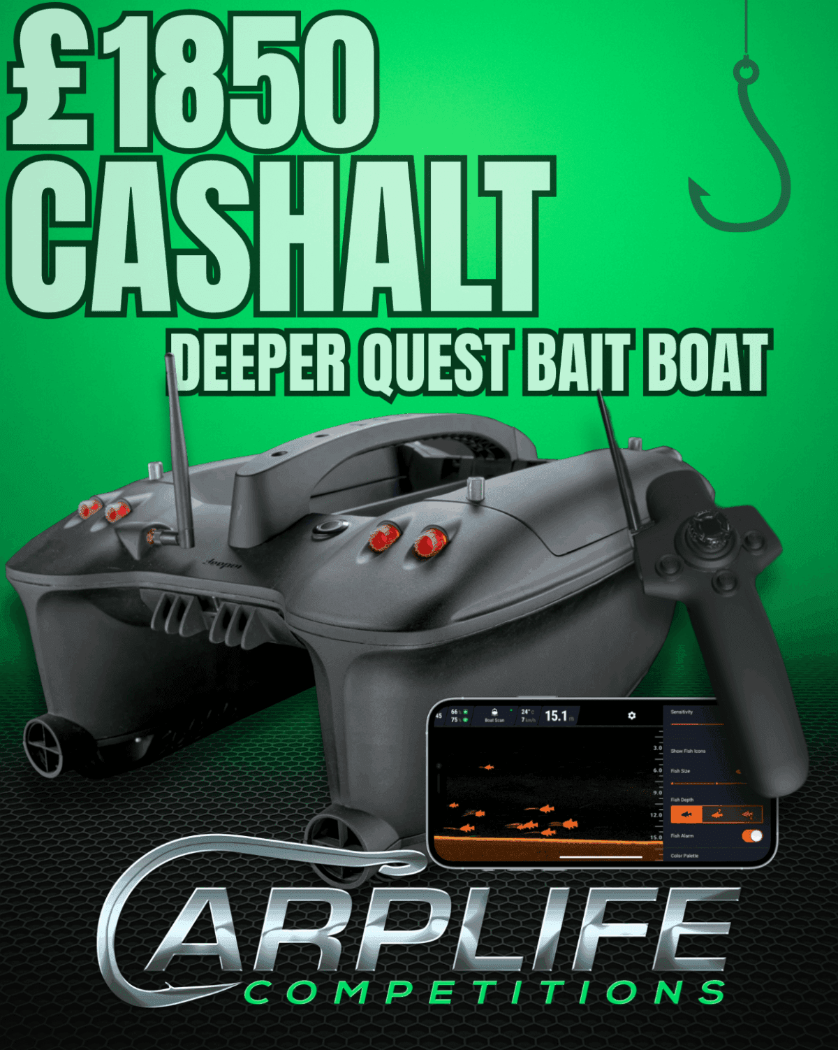 DEEPER QUEST BAIT BOAT OR £1850 INSTANT WINS WITH GOLDEN TICKETS MAIN PRIZE