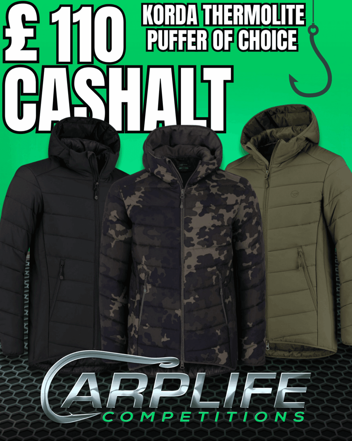 99 TICKETS ONLY KORDA PUFFA JACKET OF CHOICE MAIN PRIZE WITH INSTANT WINS