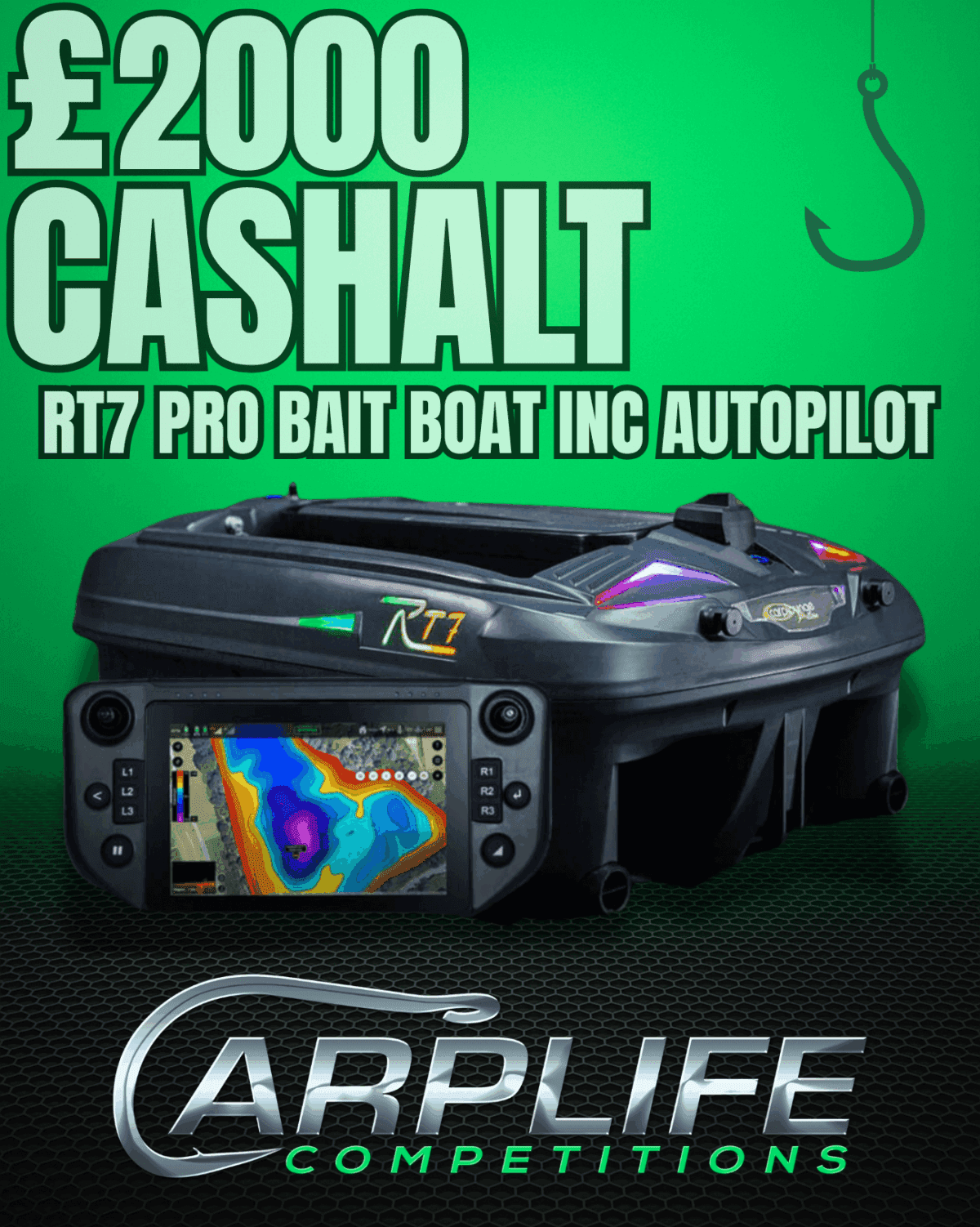 RT7 PRO BAIT BOAT INC AUTOPILOT OR 2K CASH MAIN PRIZE WITH 10 RT7 INSTANT WINS