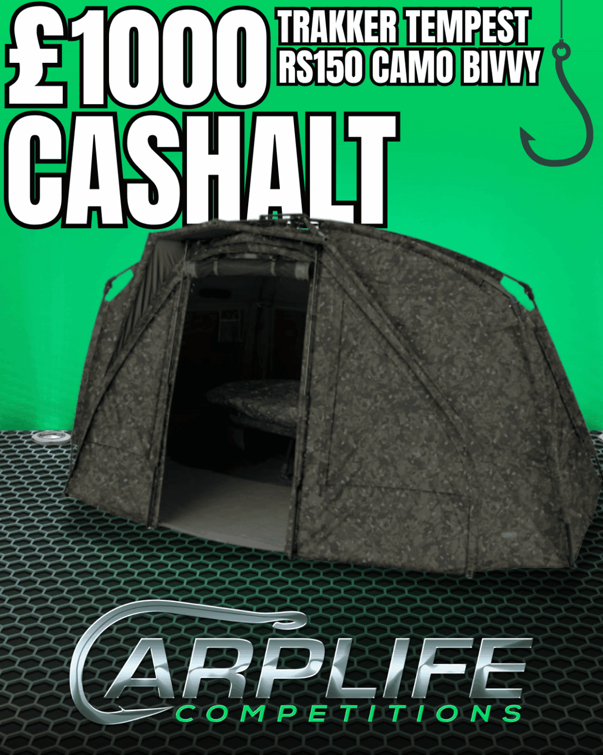 TRAKKER TEMPEST RS150 CAMO BIVVY MAIN PRIZE WITH INSTANT WINS